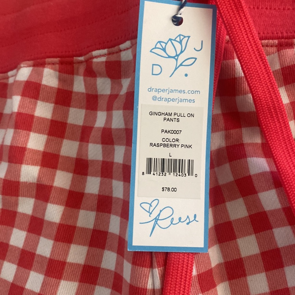 Draper James Pink Gingham Pull on Pants size L NWT - Picture 5 of 6
